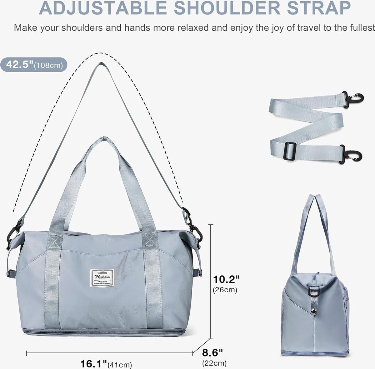 Reistas Dames Sporttas 40x20x25 Ryanair Handbagage tas Weekendtas zwemtas waterdichte Reistas plunjezak Fitnesstas Trainingstas dames voor op reis sportschool,A20-Grijs Blauw