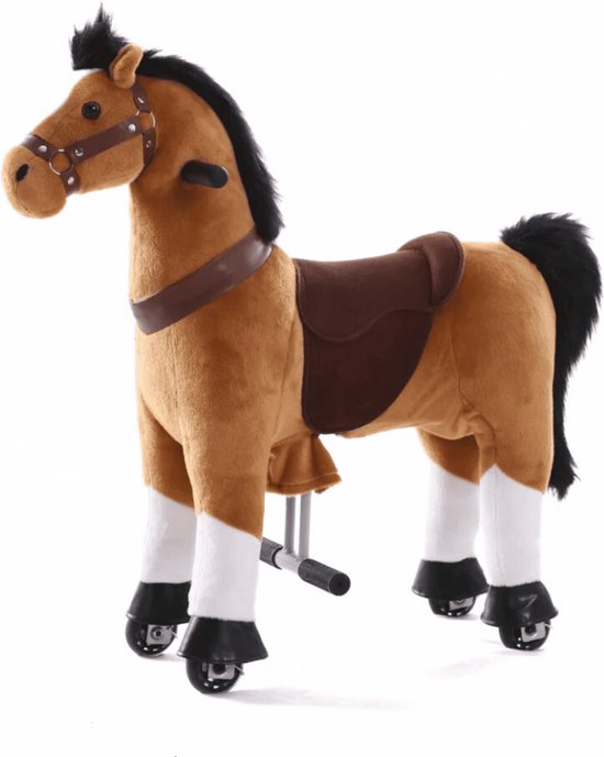 Kijana Rijdend Speelgoed Paard - Hobbelpaard - 74 x 29 x 79 cm - 3-6 Jaar - Inclusief Inline Skate Wieltjes - Bruin