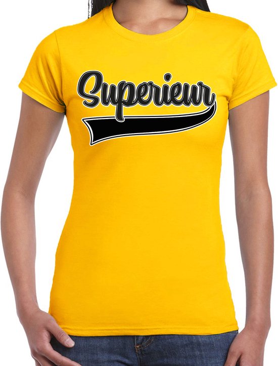 Bellatio Decorations Verkleed T-shirt voor dames - superieur - geel - foute party - carnaval M