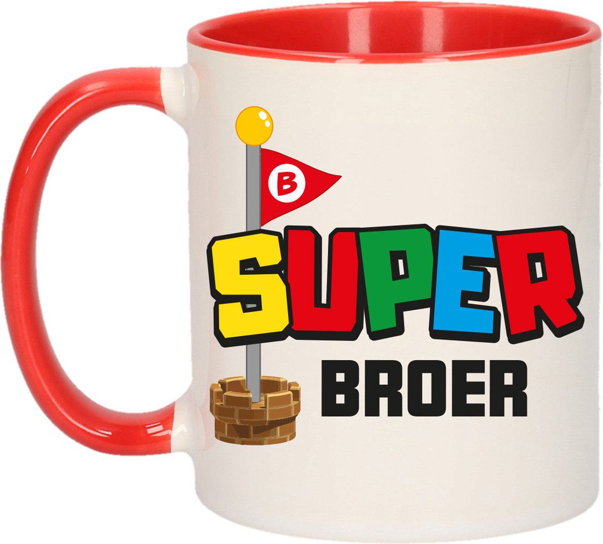 Bellatio Decorations Cadeau koffie/thee mok voor broer - rood - super Broer - 300 ml