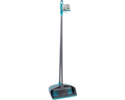 Alpina Stoffer en blik met lange steel - blauw/grijs - kunststof - 93 cm - bezem/vegen