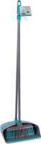 Alpina Stoffer en blik met lange steel - blauw/grijs - kunststof - 93 cm - bezem/vegen