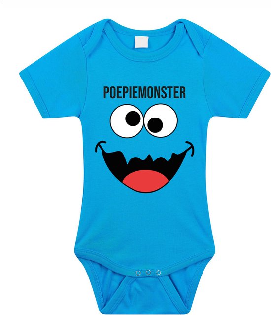 Bellatio Decorations Baby rompertje - poepiemonster - blauw - kraam cadeau - babyshower -kado romper 68