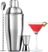 Set shaker à cocktail en acier inoxydable de 750 ml avec passoire intégrée, jigger double face et cuillère à mélanger Muddler – Shaker à boissons mixtes – Mélangeur Pro Margarita