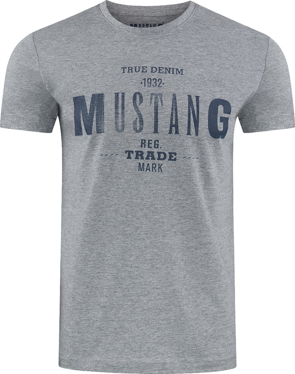 Mustang Heren T-Shirt Basic Print Tee regular fit Grijs S Ronde Hals Volwassenen Opdruk Print Shirts
