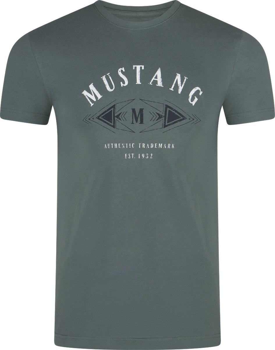 Mustang Heren T-Shirt Basic Print Tee regular fit Groen 6XL Ronde Hals Volwassenen Opdruk Print Shirts
