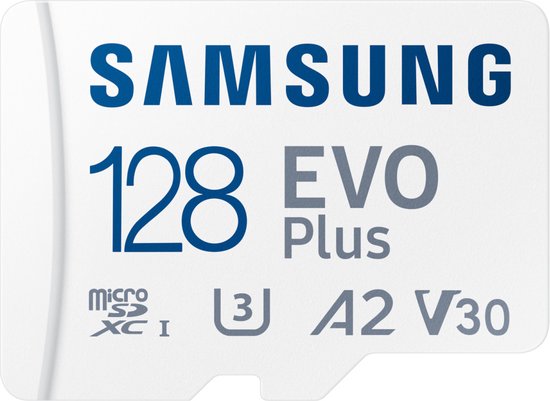 Foto: Samsung evo plus microsdxc geheugenkaart 128gb geschikt voor diverse apparaten inclusief adapter overdracht snelheid tot 160mb s wit