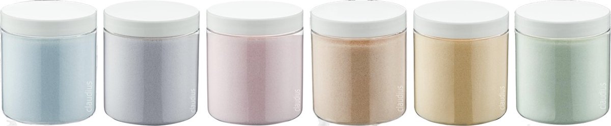 Goedkoopste Scrubzout - 300 gram - set van 6 verschillende geuren - Witte Deksel - Opium, Lavendel, Rozen, Amandel, Vanille en Eucalyptus - Hydraterende Lichaamsscrub - Cadeau
