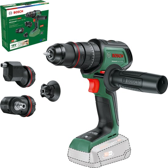 Bosch AdvancedImpact 18V-80 QuickSnap baretool - Accuklopboorschroevendraaier - Inclusief Magnetische schroefhouder, excenteropzetstuk, haakse opzetstuk, 13 mm boorhouder, schroefbit - Exclusief accu en lader