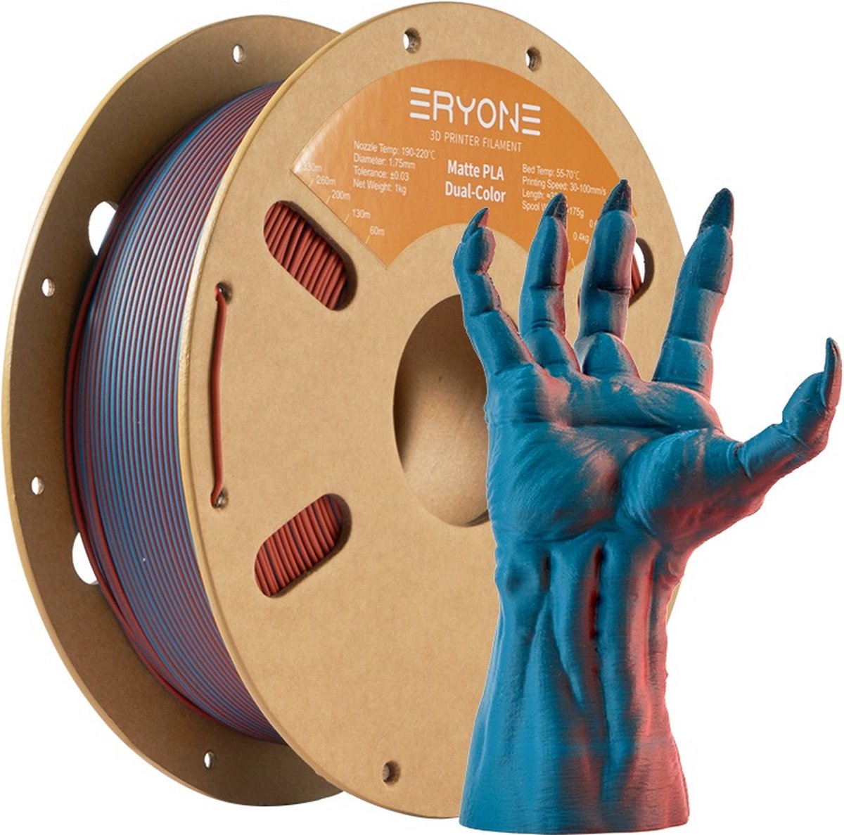 Eryone - Duo Matte PLA - Teal + Burnt Orange - Filament - 1.75mm 1Kg - Voor 3D Printer en 3D Pen