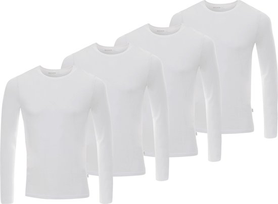BOXR Underwear - Bamboe Longsleeve T-Shirt Heren - Ronde hals - Wit - XL - Zijdezacht - Thermo Control - Lange Mouwen Ondershirt Heren - 4-Pack