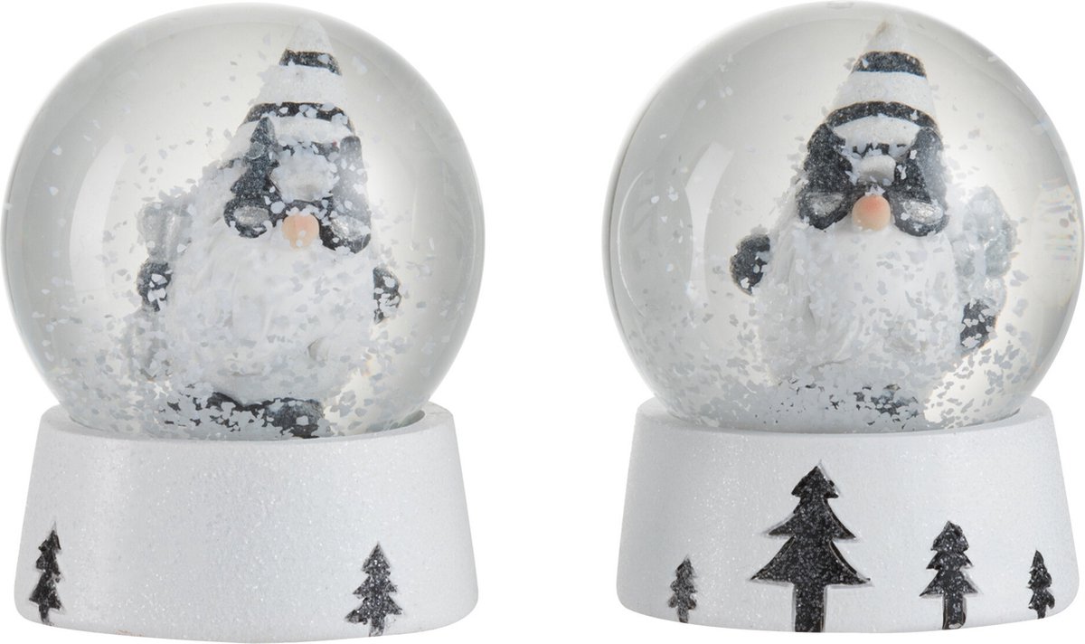 Moderne zwarte en witte Kerstman beeldjes van polyresin, klein formaat, set van 2 stuks.