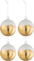 J-Line Doos Van 4 Kerstballen Blinkend Goud Glas Transparant Medium