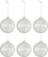 J-Line Doos Van 6 Kerstballen Krullen Glitter Zilver Glas Transparant Small
