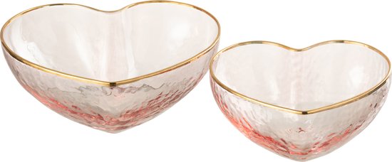 J-Line aperoschaaltje Hart - glas - goud/roze - 2 stuks