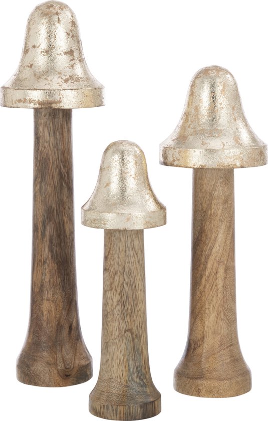 J-Line Set Van3 Paddenstoelen Dun Hout Naturel/Goud