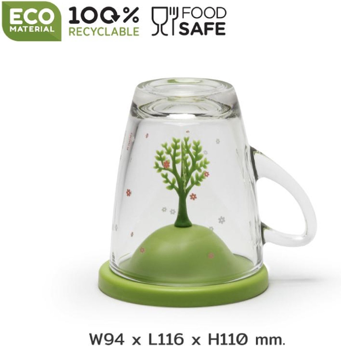 Qualy - Mok “Spring Mug” met groen deksel W94 x L116 x H110 mm 387 gr Materiaal: Gerecycled PP + Oceaanglas