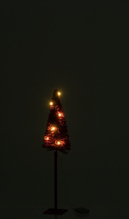 J-Line Kerstboom - kunststof - rood - small - 58 cm - LED lichtjes