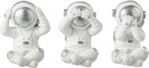 J-Line decoratie Astronauten horen/zien/zwijgen - polyresin - wit/zilver - 3 stuks