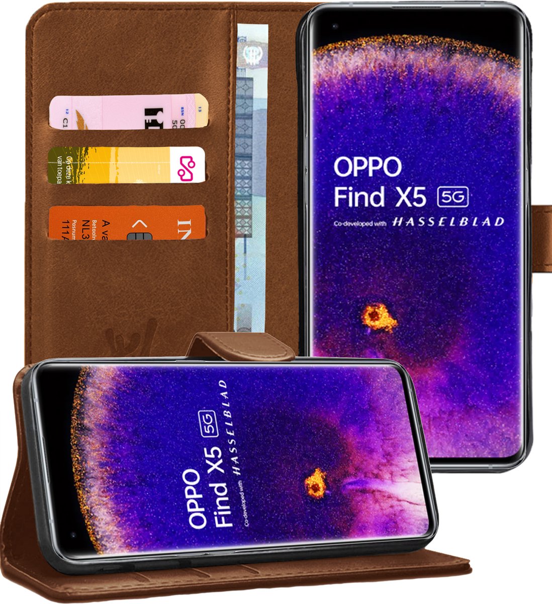 Hoesje geschikt voor Oppo Find X5 - Portemonnee Book Case Bruin