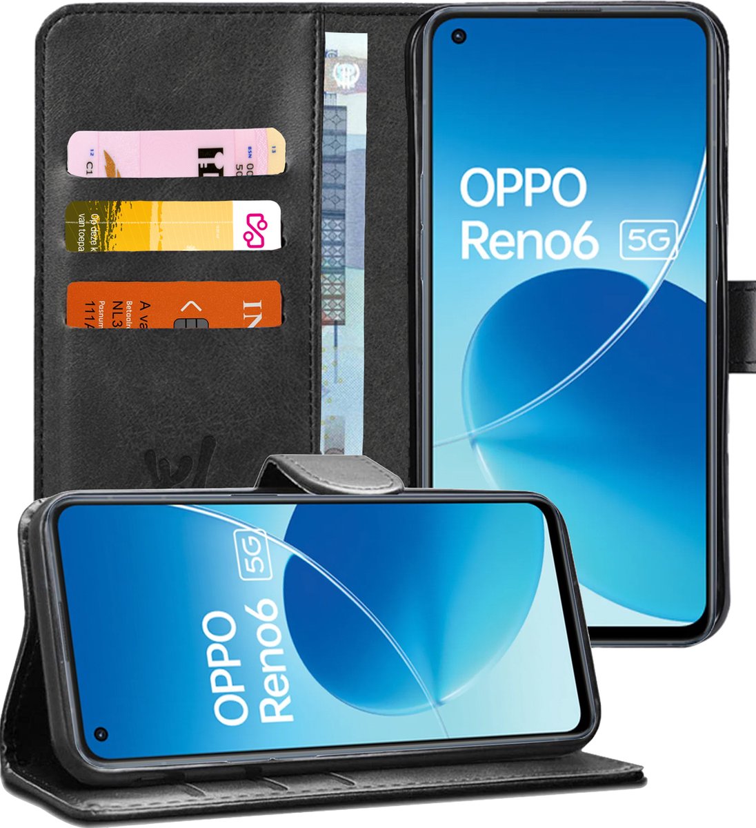 Hoesje geschikt voor Oppo Reno 6 - Portemonnee Book Case Zwart