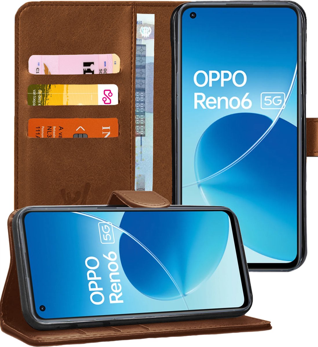 Hoesje geschikt voor Oppo Reno 6 - Portemonnee Book Case Bruin