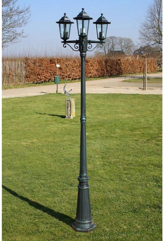 oog Productie toevoegen aan Lantaarnpaal Tuin 215CM 3 lampen Groen Zwart - Tuinlantaarn - Verlichting  tuinpaal -... | bol.com