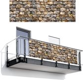 Balkonscherm 300x100 cm - Balkonposter Stenen - Beige - Grijs - Planten - Balkon scherm decoratie - Balkonschermen - Balkondoek zonnescherm