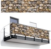 Balkonscherm 500x120 cm - Balkonposter Stenen - Beige - Grijs - Planten - Balkon scherm decoratie - Balkonschermen - Balkondoek zonnescherm