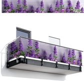 Balkonscherm 500x75 cm - Balkonposter Bloemen - Planten - Paars - Groen - Wit - Balkon scherm decoratie - Balkonschermen - Balkondoek zonnescherm