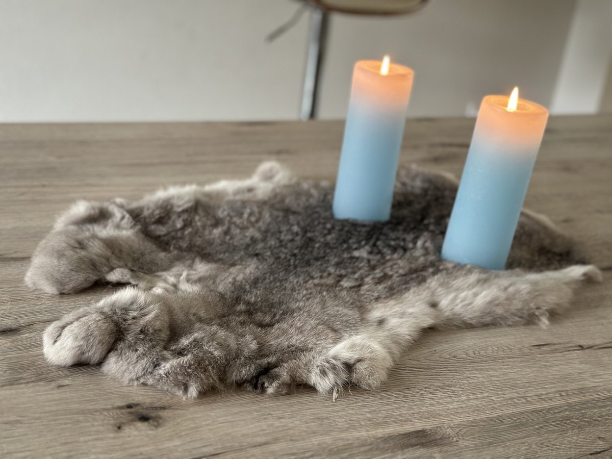 XL grijs konijnenvachtje - konijnenvel grote grijze vacht - velletje tafel - dierenvel dierenhuid salontafel - decoratie vachtje
