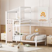 Sweiko Kinderbed 90x200 Stapelbed met dak Premium massief houten bed met lattenbod Wit