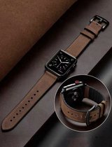 Apple watch bandje - Bruin - Leer - Geschikt voor Apple Watch ti- 42mm - 44mm - 45mm - Ultra - 49mm - Compatible Apple watch bandje - Voor series 1 2 3 4 5 6 7 SE 8 9 en ultra
