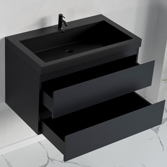 LOMAZOO Ensemble de meuble de salle de bain Zwart Mat 80 cm - Ensemble de meuble de salle de bain - Meuble vasque - Meuble de salle de bain haut [AVALON]