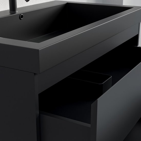 LOMAZOO Ensemble de meuble de salle de bain Zwart Mat 80 cm - Ensemble de meuble de salle de bain - Meuble vasque - Meuble de salle de bain haut [AVALON]