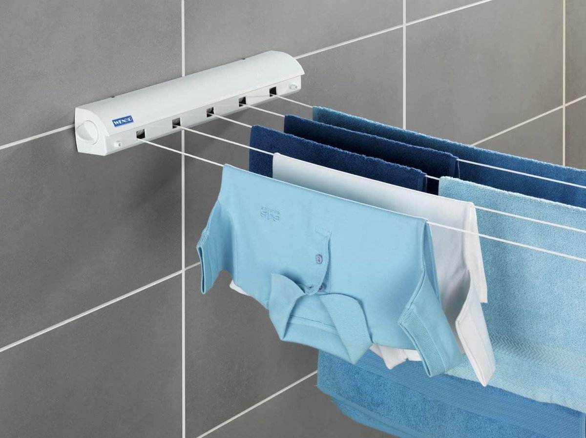 Goedkoopste Wandwaslijnen 5 waslijnen tot 420 m traploos uittrekbaar praktisch rolsysteem weerbestendig voor balkon en tuin - incl. bevestigingsmateriaal