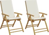 vidaXL - Bistrostoelen - 2 - st - inklapbaar - met - kussens - bamboe - crèmewit