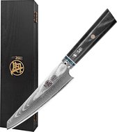 Couteau japonais de 12 cm, Couteaux de cuisine professionnels forgés à la main, couteau d'office en acier poudré Damas HAP40 (manche Micarta et emballage cadeau)