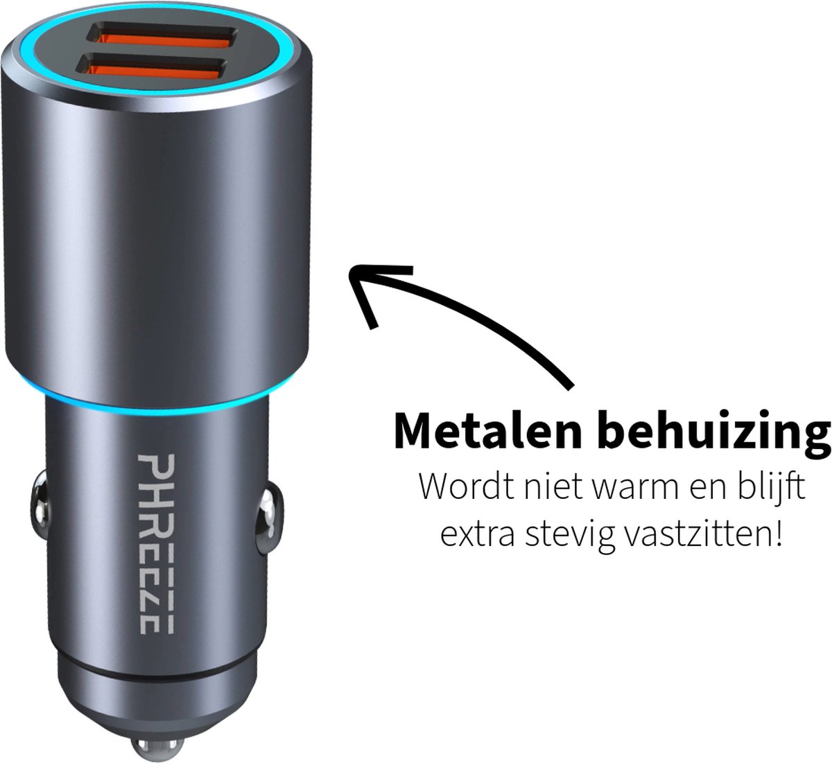 Metalen Autolader met 2 Poorten - Usb Lader - Quick Charge 3.0 - 36w Maximaal Vermogen - Snellader - Voor Draadloos Snelladen Autohouders – foto 4