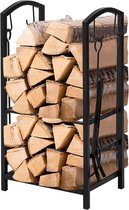 Rootz Brandhoutrek met 2 planken - Brandhoutstandaard - Houthouder - Metalen constructie - Georganiseerde en stabiele opslag - Gebruik binnen en buiten - 46 cm x 75 cm x 30 cm