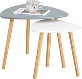 Ensemble de tables d'appoint Rootz 2 pièces - table d'appoint - table basse - MDF et bambou - utilisation polyvalente - design peu encombrant - gris clair-blanc - 55 cm x 45 cm x 53 cm et 40 cm x 40 cm x 38 cm