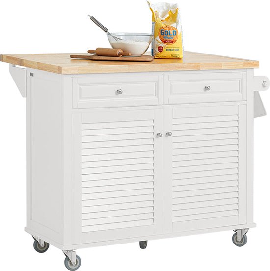 Keukeneiland, SucceBuy 115 cm Keukeneilandwagen met Roldeur, Lade en Rek
