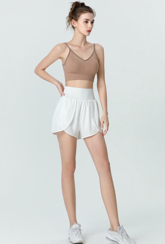 Workout Short Dames - 2 in 1 Ademend - hoge taille Vrouwen - Sport - Anti reflecterend Sportbroek - fitness korte broek - Outdoor - Zomer - Meiden - yoga culottes - Wit Maat S van Merkloos — afbeelding 4