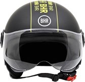 BHR 835 - Vespa helm - zwart stripe - maat M - jethelm matzwart - voor bromfiets, scooter en motor