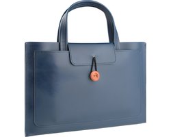 Laptoptas 11 tot 14 inch - 3 Vakken - Vegan Leer - Laptophoes - Laptop Tas - Geschikt voor o.a Dell XPS 13, MacBook Air Pro, Surface Pro 9, ChromeBook - Donkerblauw