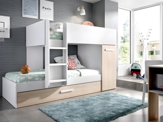 Vente-unique Stapelbed hout natuurlijk licht 90 x 190 cm