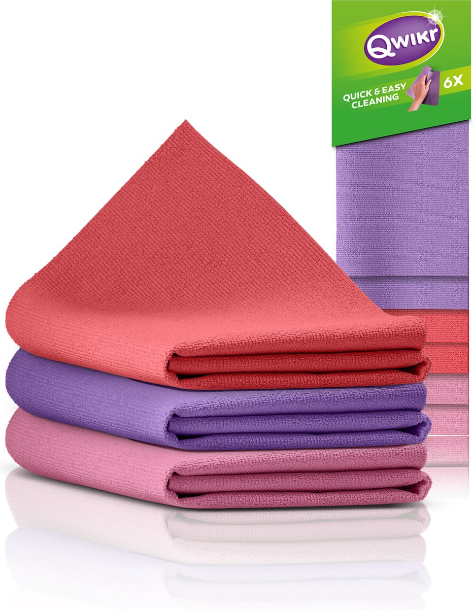 Goedkoopste QWIKR Microvezeldoekjes 30x30cm Multi 6 stuks Paars, Rood, Roze – Schoonmaakdoekjes - Reinigingsdoekjes - Voordeelverpakking (set van 3) – ideaal voor de grote klussen - Microvezeldoeken - Gemaakt in Nederland