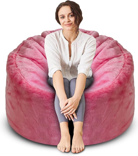 RelaxzZz Pouf doux et moelleux – Pouf ultime pour le salon avec Rembourrage – Adultes et Enfants – XXL – Rose