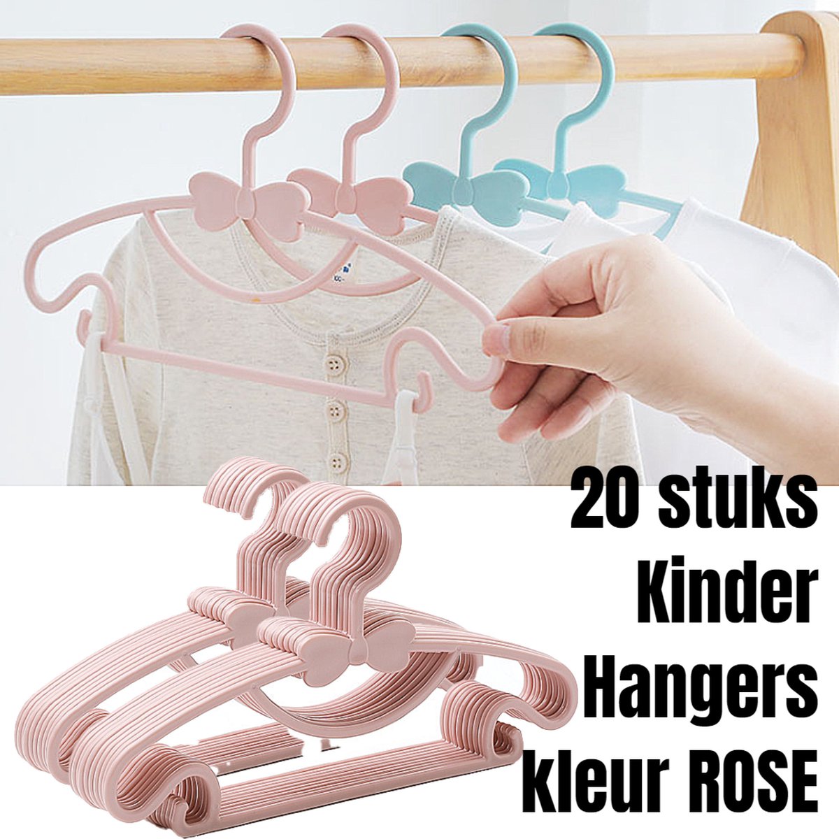 Allernieuwste.nl® 20 Stuks Kinder Kledinghangers Kind Rose Baby en Kinderkledinghangers voor Meisjes en Jongens - Kinder Kleding Hanger Kasthangers - SET 20 STUKS ROSE