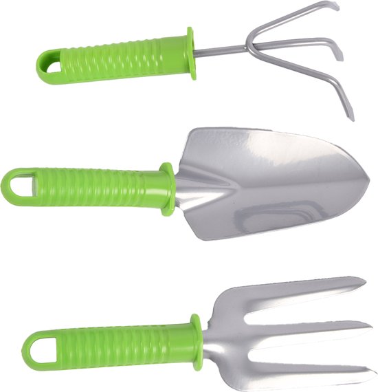 Groen & Zilveren Tuingereedschap Set - Gemaakt Van Metaal En Plastic| Inhoud1 Hark En 3stuks Tuingereedschap - Hark verstelbaar tot 90 cm - Tuingereedschap met 25*8cm| Onmisbaar Voor Tuinonderhoud van Groën — afbeelding 5